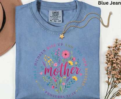 Proverbs 31:28 Mother T Shirt Christian Floral Tee Her Children Call Her Blessed Shirt Religious Mom Gift Adult Youth Toddler Baby Apparel