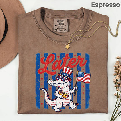 See Ya Later Alligator Comfort Colors T Shirts Funny Patriotic 4th of July Tee USA Gator Flag Shirt Uncle Sam Hot Dog Fourth of July Gifts