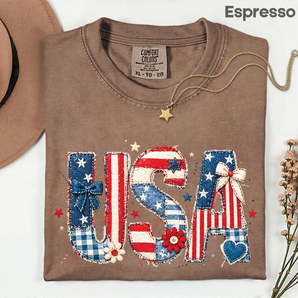 Coppy USA Letters Comfort Colors T Shirts Cute Patriotic Tee Coppy America Flag Shirt 4th of July Bow Red White Blue Fourth of July Gifts