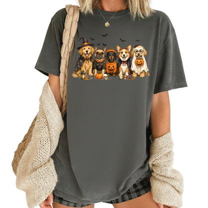 Halloween Dogs Comfort Colors T Shirts Cute Witchy Puppy Pumpkin Tees Spooky Costume Corgi Frenchie Golden Retriever Shirt Autumn Fall Graphic Hoodie