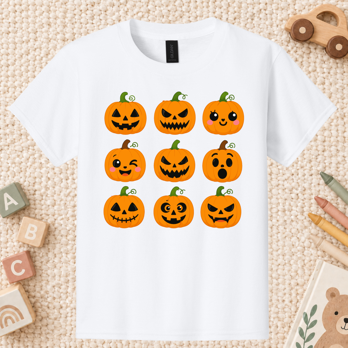 Pumpkin Faces Halloween T-Shirt for Toddler and Kids