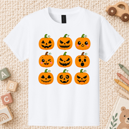 Pumpkin Faces Halloween T-Shirt for Toddler and Kids