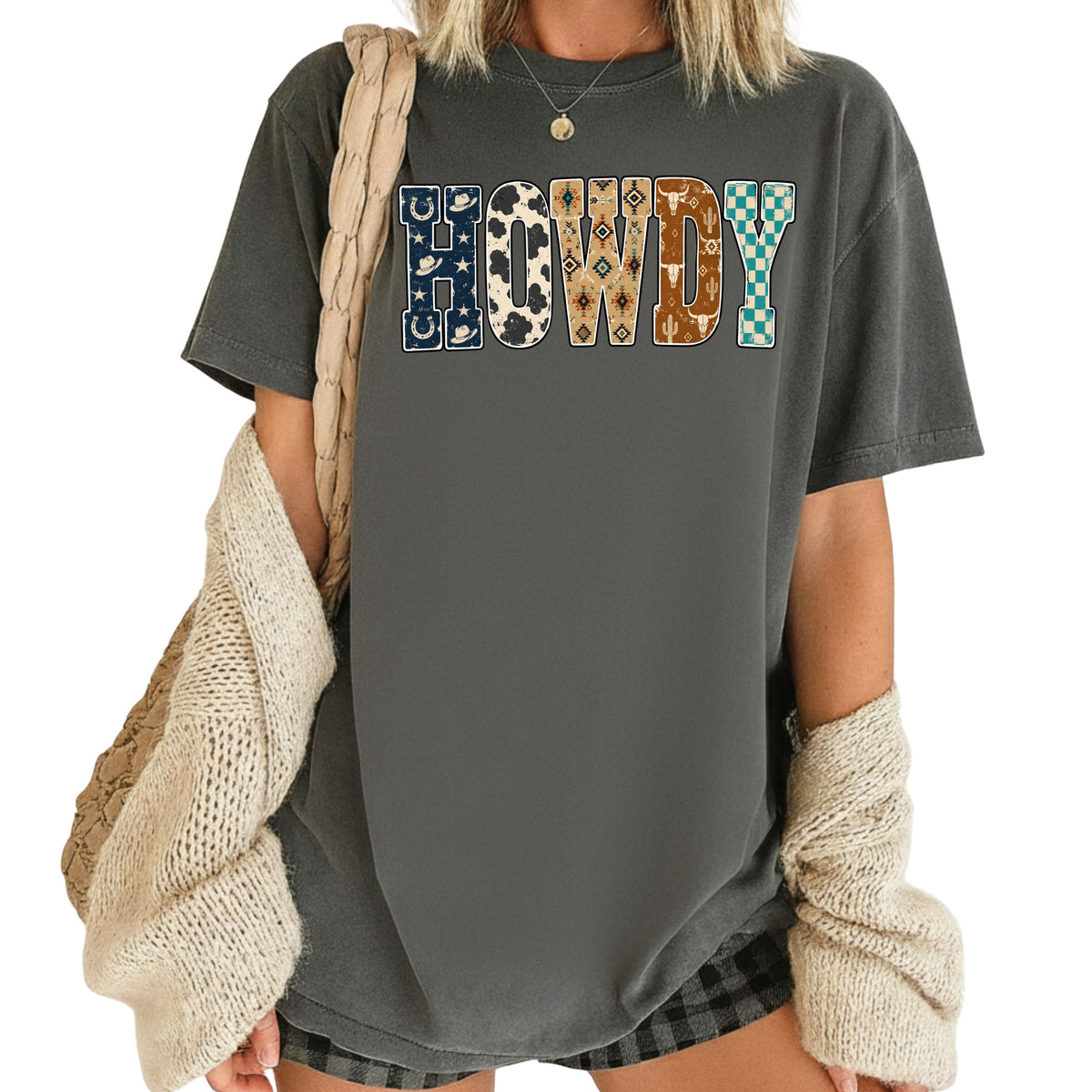 Western Howdy Cow Print T-Shirt, Southwestern Western Vibe Comfort Color Tee