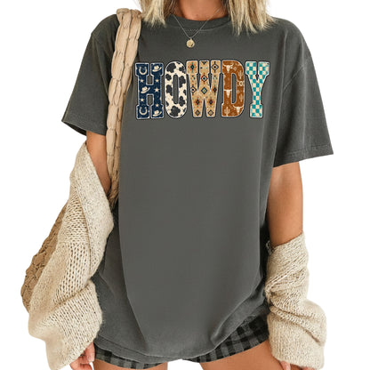 Western Howdy Cow Print T-Shirt, Southwestern Western Vibe Comfort Color Tee