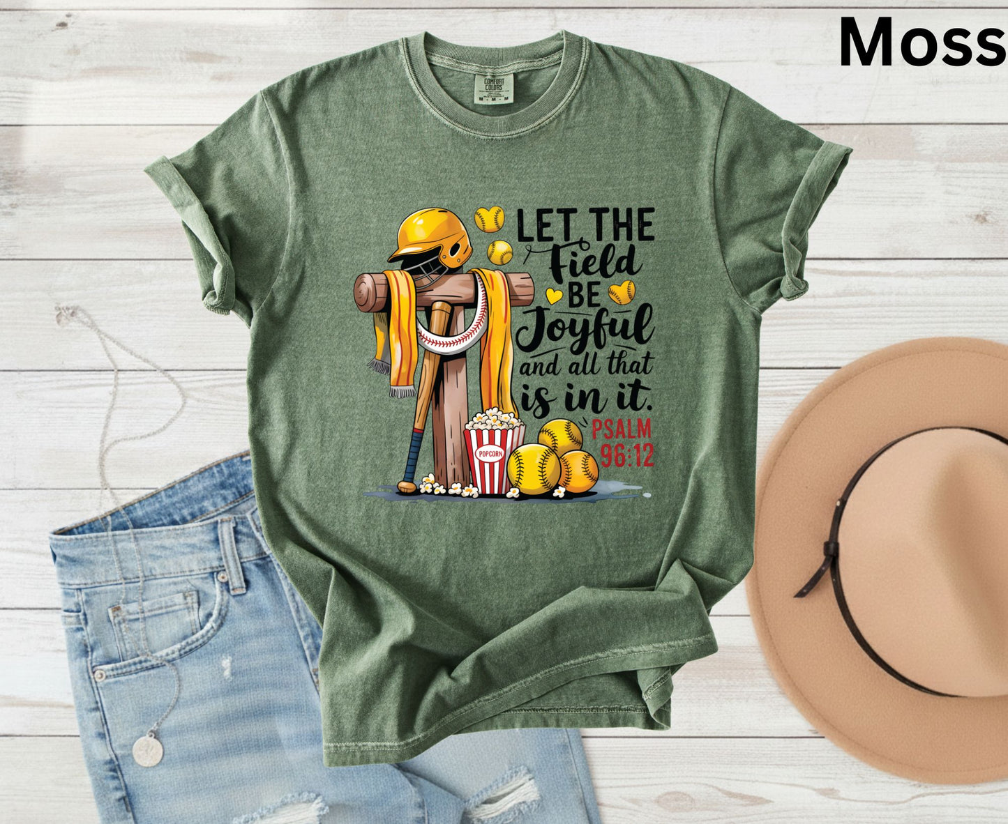 Let The Field Be Joyful T Shirt Psalm 96:12 Baseball Tee Christian Sports Shirt Adult Youth Toddler Baby Religious Gift Baseball Coach Tee