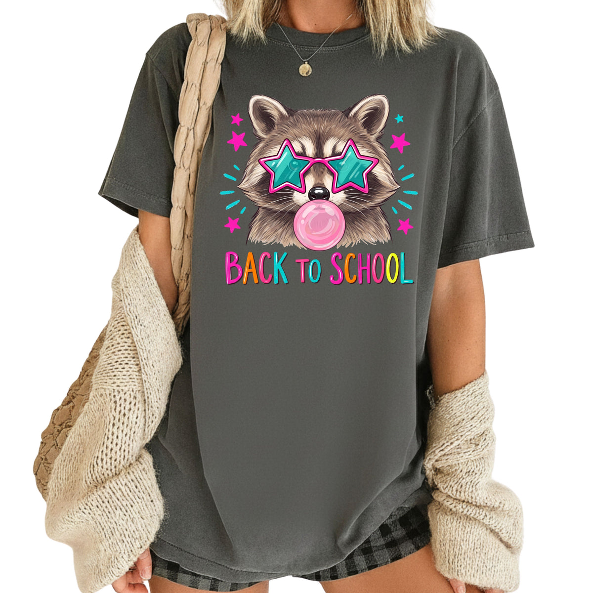 Back to School Raccoon T-Shirt, Star Sunglasses Bubblegum Trash Panda Comfort Color Tee
