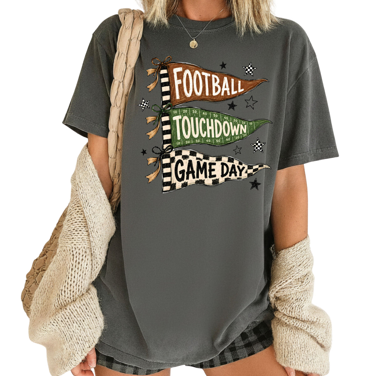 Football Game Day Pennants T-Shirt, Touchdown Flags Stars Sports Comfort Color Tee