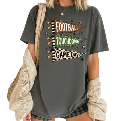 Football Game Day Pennants T-Shirt, Touchdown Flags Stars Sports Comfort Color Tee