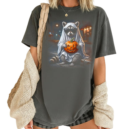 Halloween Ghost Raccoon T-Shirt, Pumpkin Trash Panda Spooky Vintage Tee