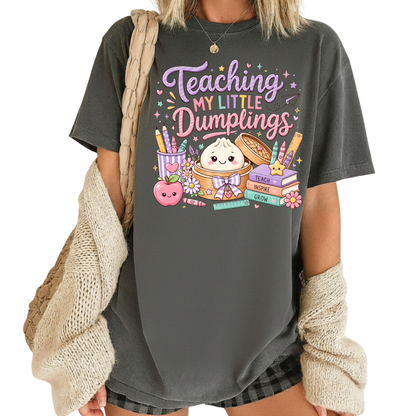 Teaching My Little Dumplings Teacher T-Shirt, Cute Pastel Kawaii School Life Tee