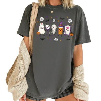 Spooky Nurse Squad Halloween Medical T-Shirt, Ghost Stethoscope Pill Bottle Tee