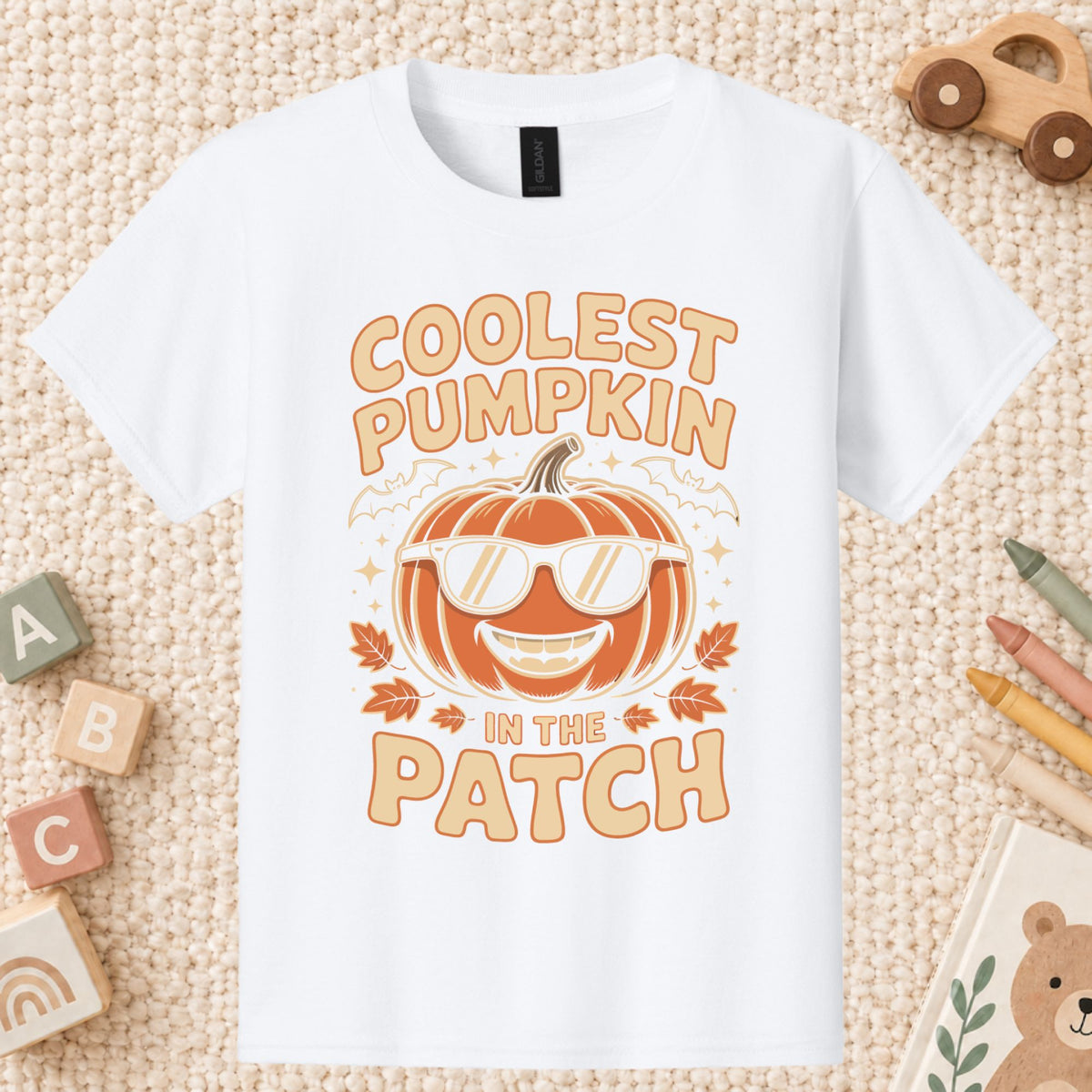Coolest Pumpkin in the Patch T-Shirt, Retro Halloween Sunglasses Fall Season Tee for Toddler and Kids
