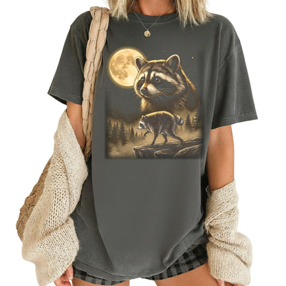 Vintage Raccoon Full Moon T-Shirt, Forest Wildlife Trash Panda Outdoor Comfort Color Tee