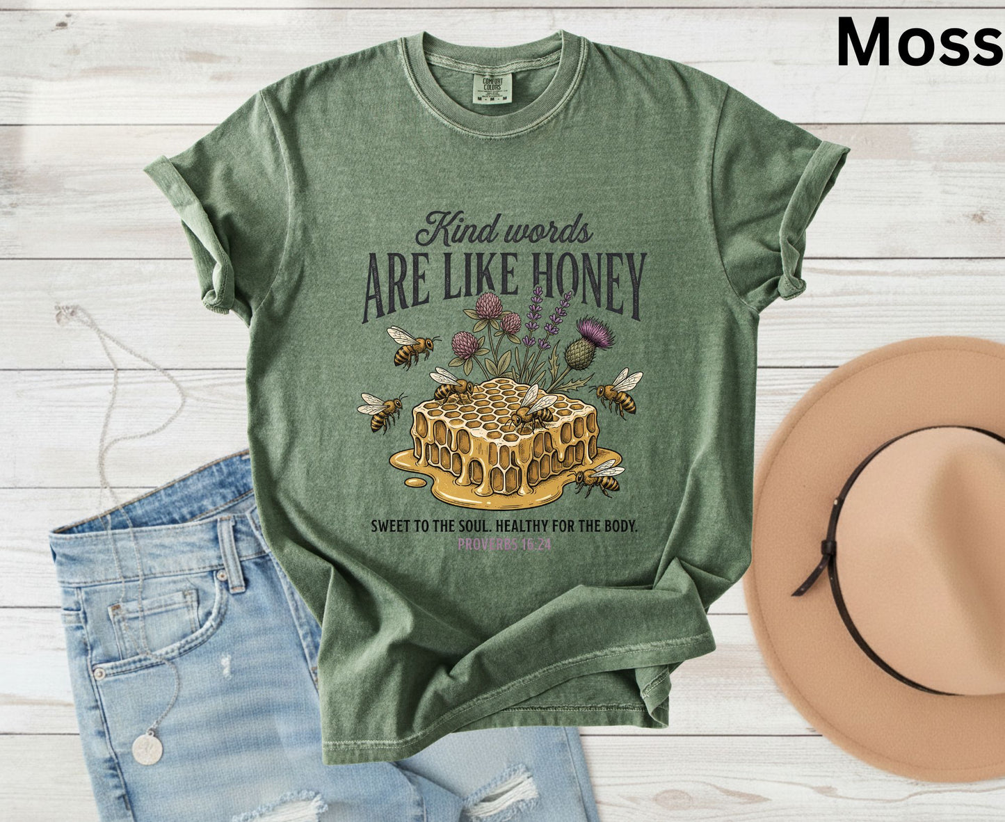 Kind Words Are Like Honey T Shirt Proverbs 16:24 Tee Christian Bee Honeycomb Shirt Religious Faith Gift Adult Youth Toddler Baby Apparel