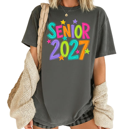Senior 2027 Colorful Stars T-Shirt, High School Class of 2027 Graduation Tee