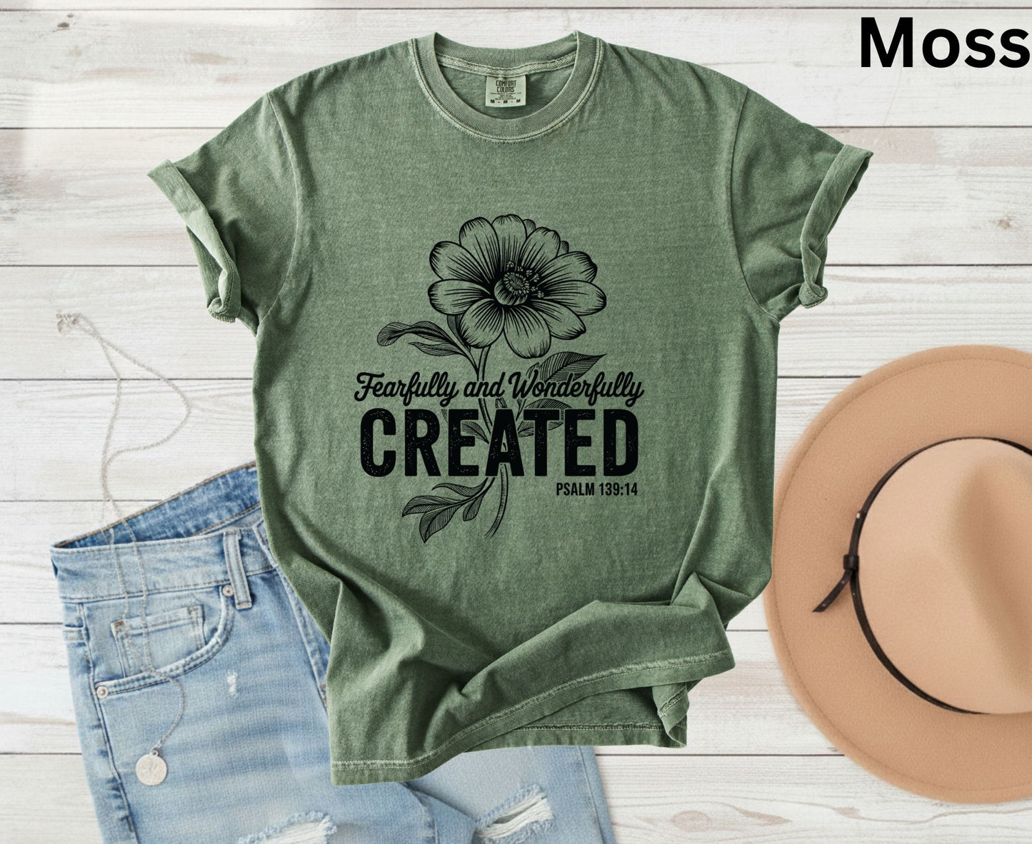 Fearfully Wonderfully Created T Shirt Psalm 139:14 Christian Floral Tee Faith Shirt Adult Youth Toddler Baby Religious Gift Bible Verse Tee