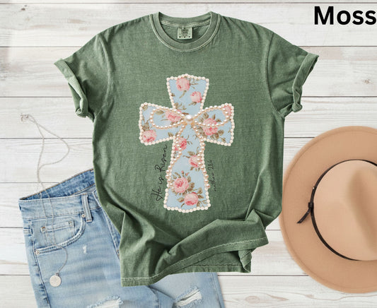 He Is Risen T Shirt Floral Cross Tee Matthew 28:6 Faith Shirt Adult Youth Toddler Baby Religious Gift Shabby Chic Aesthetic Christian Shirt