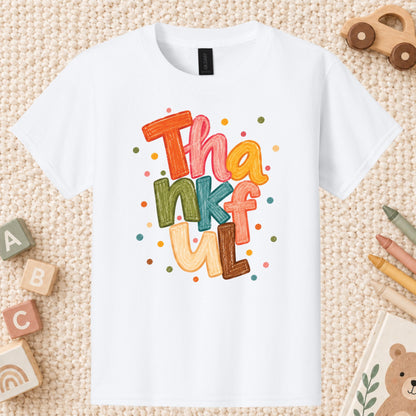 Thankful T-Shirt, Colorful Crayon Lettering Thanksgiving Tee, Fall Holiday Sweatshirt
