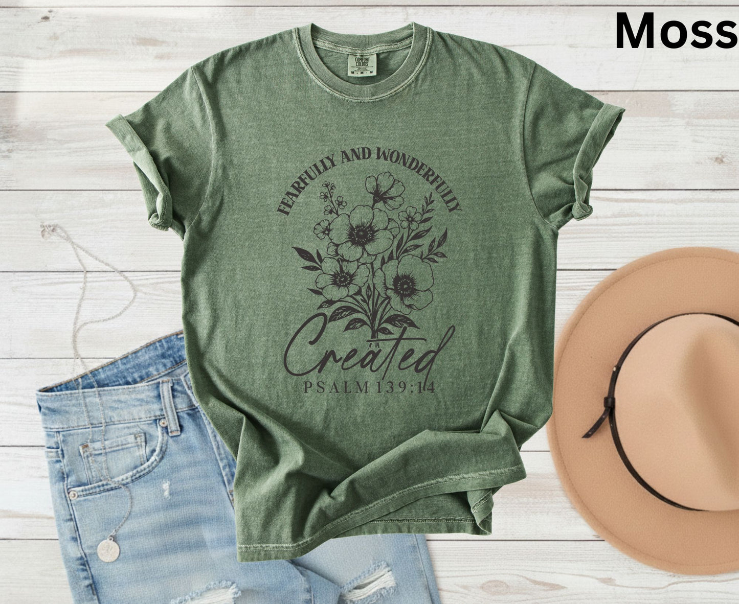 Fearfully And Wonderfully Created T Shirt Psalm 139:14 Christian Floral Tee Faith Shirt Adult Youth Toddler Baby Religious Gift Scripture Tee