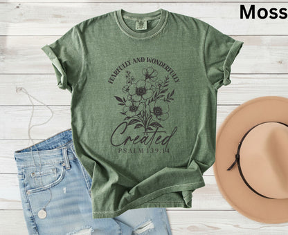 Fearfully And Wonderfully Created T Shirt Psalm 139:14 Christian Floral Tee Faith Shirt Adult Youth Toddler Baby Religious Gift Scripture Tee