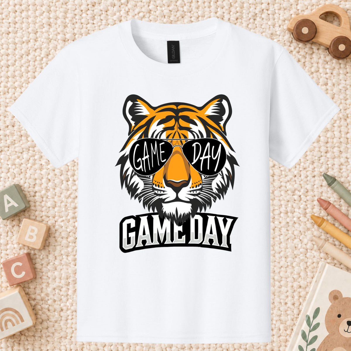 Game Day Tiger Mascot T-Shirt, Football Sports Sunglasses Team Spirit Tee for Toddler and Kids