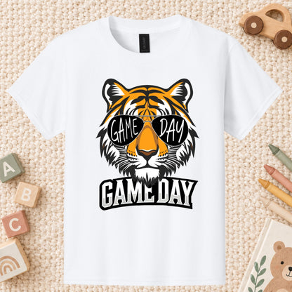Game Day Tiger Mascot T-Shirt, Football Sports Sunglasses Team Spirit Tee for Toddler and Kids