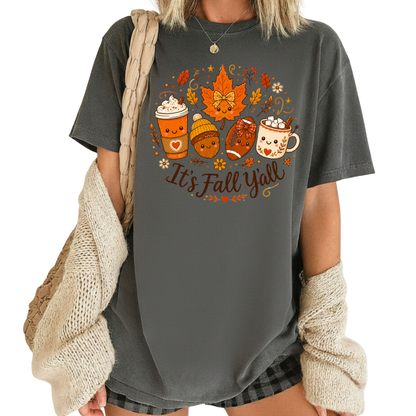 It's Fall Y'all Autumn T-Shirt, Coffee Acorn Football Cute Fall Season Tee