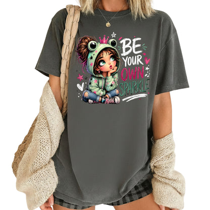 Be Your Own Sparkle Frog Girl T-Shirt, Cute Crown Stars Kids Tee Sweatshirt