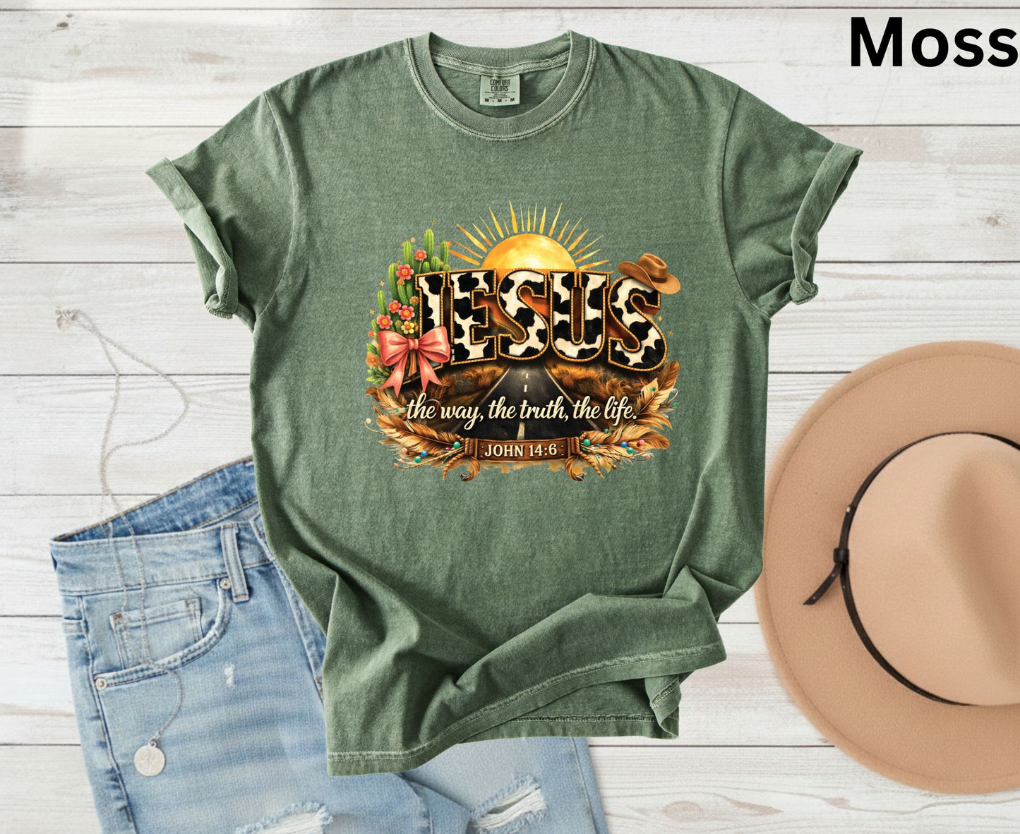Jesus John 14:6 T Shirt Western Cow Print Tee Christian Way Truth Life Shirt Religious Gift Adult Youth Toddler Baby Boho Cowboy Apparel
