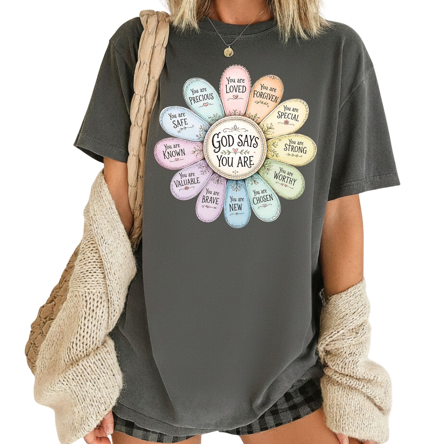 God Says You Are a Flower Christian Faith T-Shirt, Affirmation Petals Religious Quote Tee