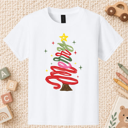 Merry Christmas T-Shirt, Script Tree Sparkle Tee, Festive Holiday Sweatshirt