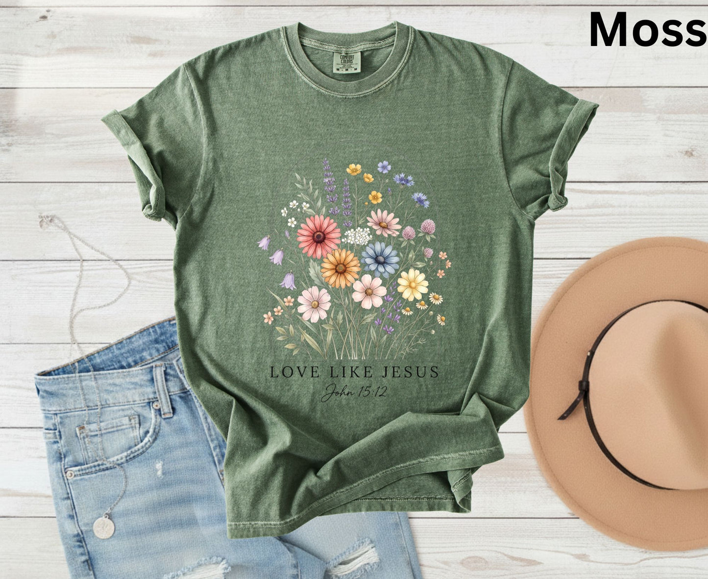 Love Like Jesus T Shirt John 15:12 Tee Christian Wildflower Shirt Religious Floral Gift For Her Adult Youth Toddler Baby Spiritual Church Outfit