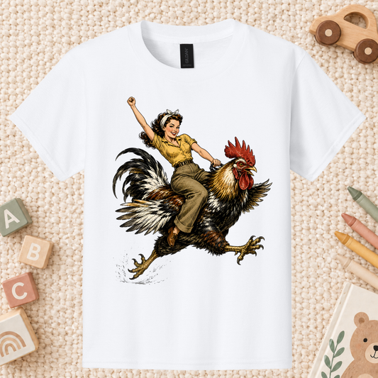 Vintage Woman Riding Rooster T-Shirt, Funny Country Farmhouse Chicken Graphic Tees