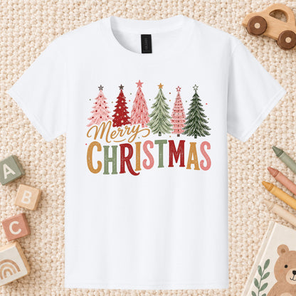 Colorful Christmas Tree T-Shirt, Gold Script Holiday Tee, Festive Christmas Sweatshirt