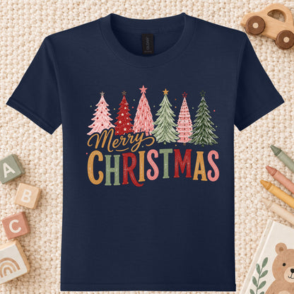 Colorful Christmas Tree T-Shirt, Gold Script Holiday Tee, Festive Christmas Sweatshirt