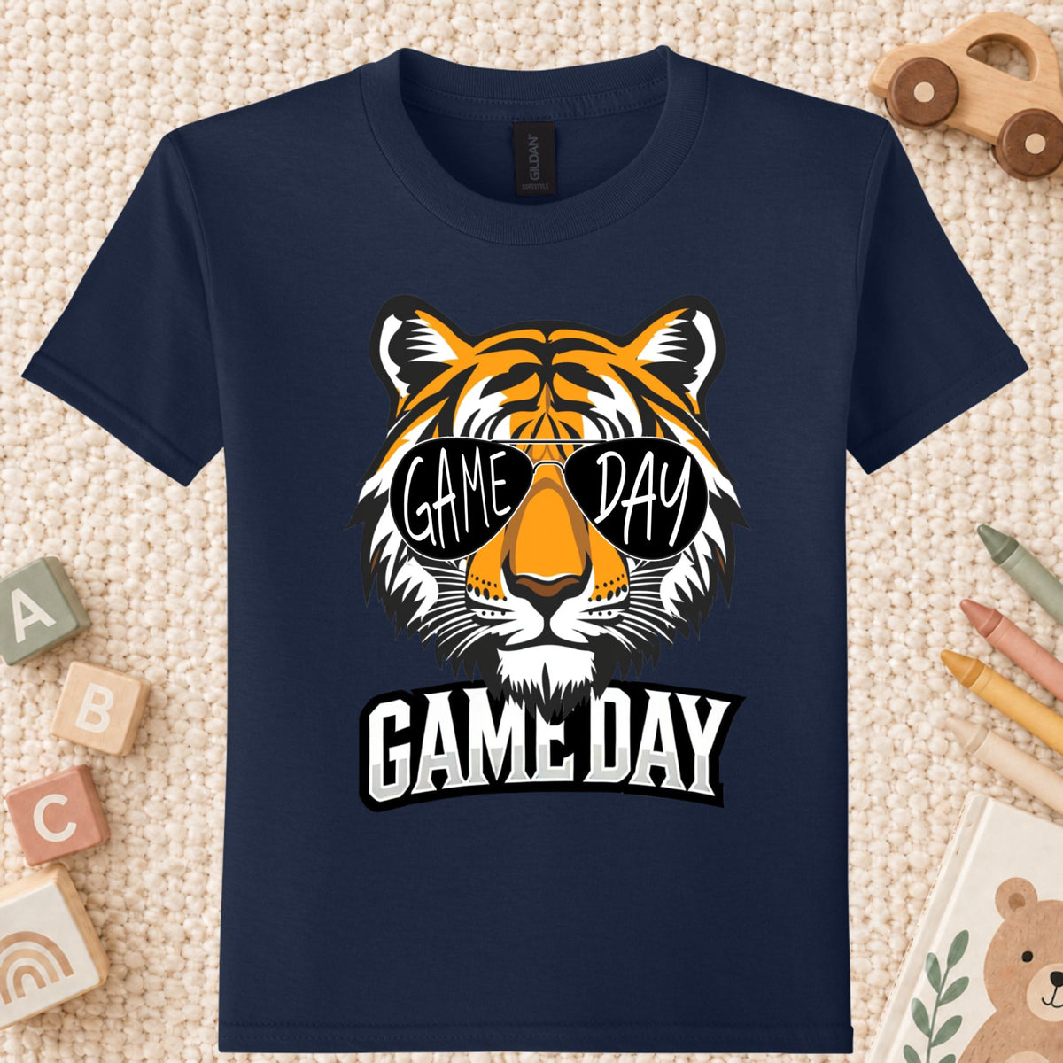 Game Day Tiger Mascot T-Shirt, Football Sports Sunglasses Team Spirit Tee for Toddler and Kids