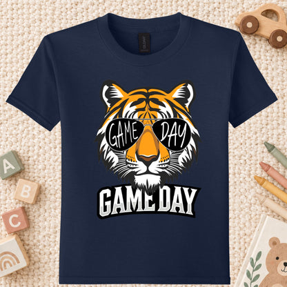 Game Day Tiger Mascot T-Shirt, Football Sports Sunglasses Team Spirit Tee for Toddler and Kids