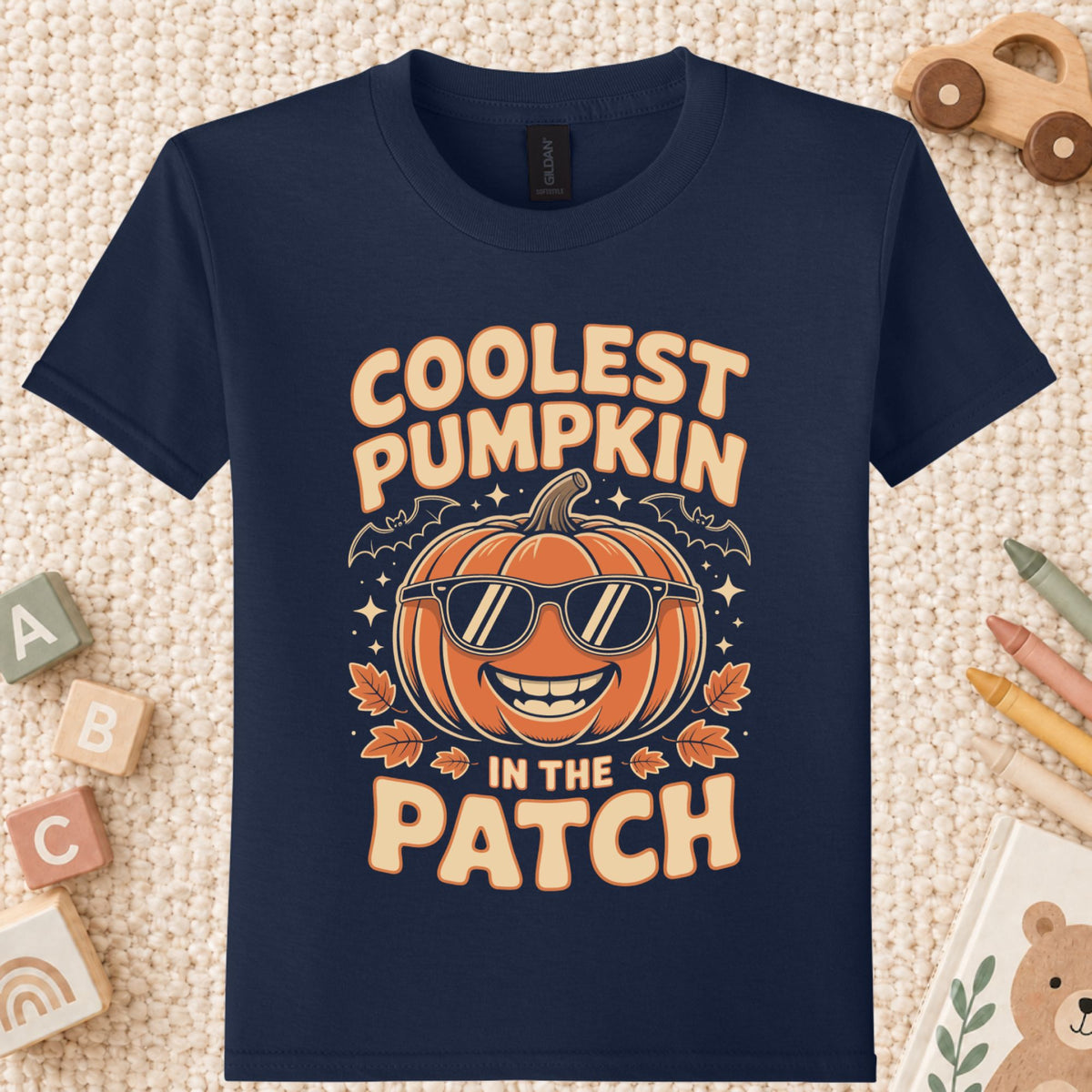 Coolest Pumpkin in the Patch T-Shirt, Retro Halloween Sunglasses Fall Season Tee for Toddler and Kids