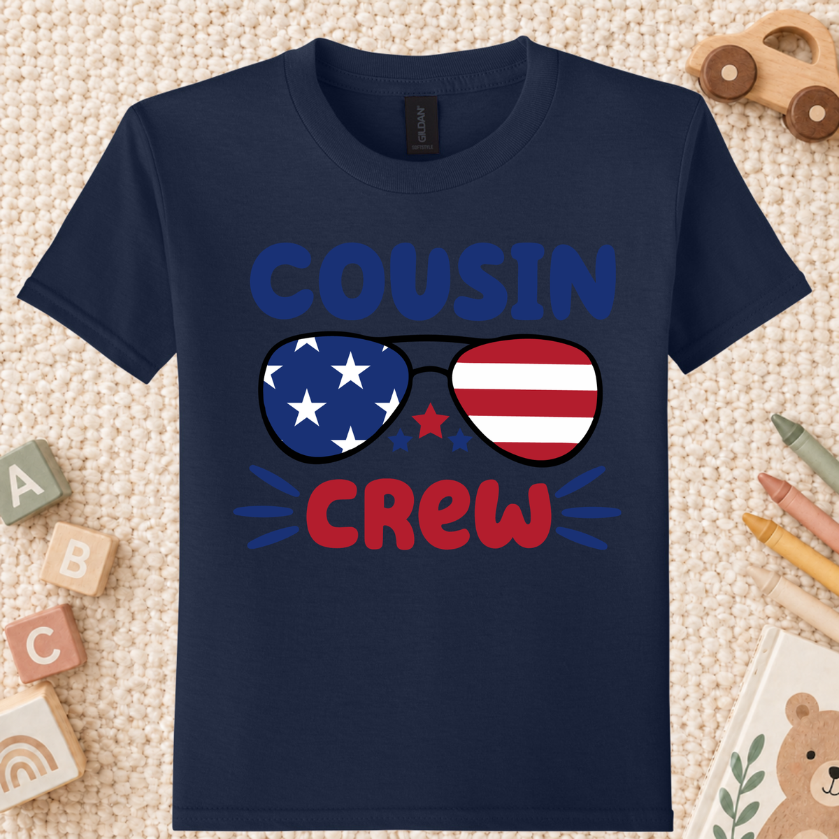 Cousin Crew T-Shirt, Patriotic USA Sunglasses Tee for Toddler and Kids
