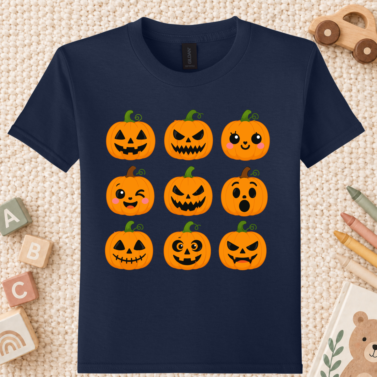 Pumpkin Faces Halloween T-Shirt for Toddler and Kids