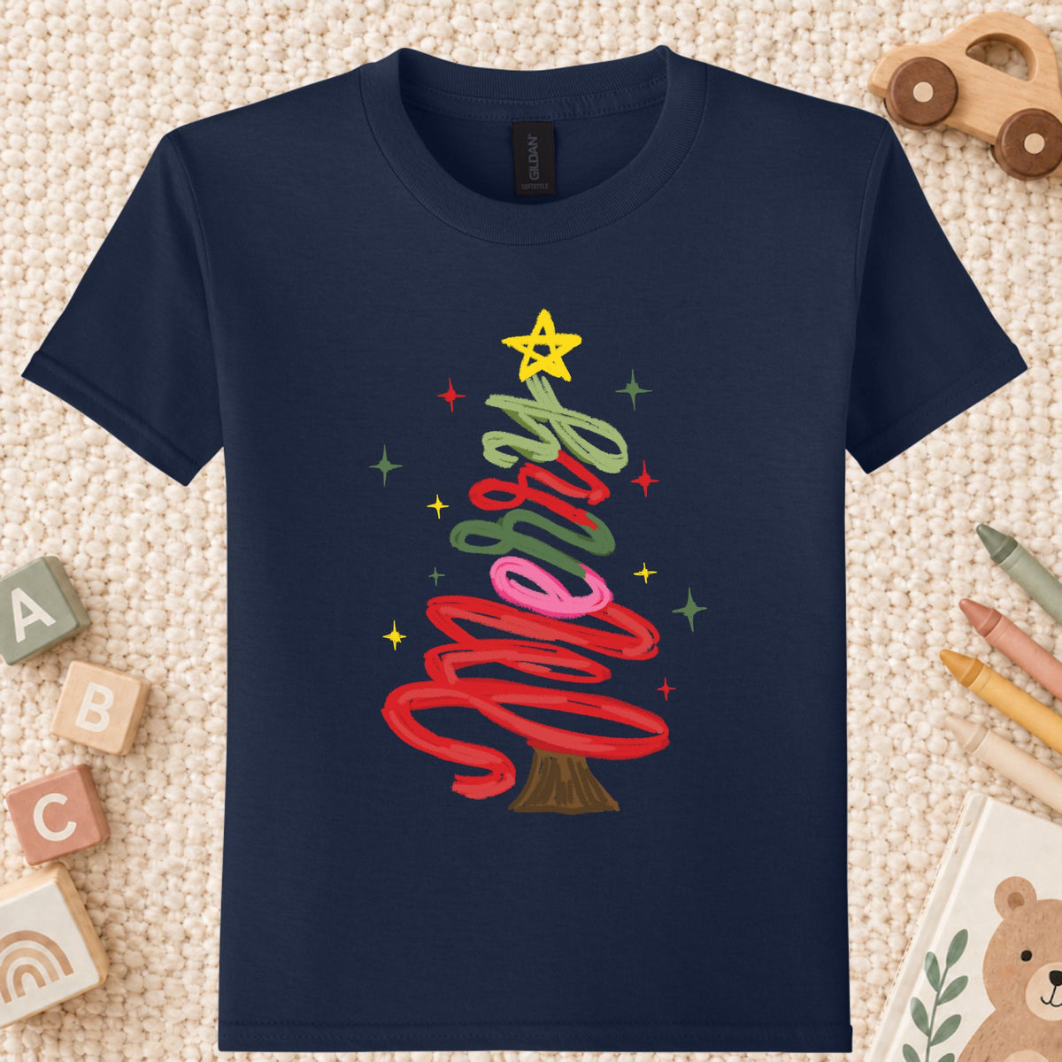 Merry Christmas T-Shirt, Script Tree Sparkle Tee, Festive Holiday Sweatshirt