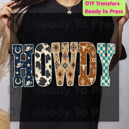 Western Howdy DTF Transfers, Cow Print Southwestern Western Vibe Ready to Press