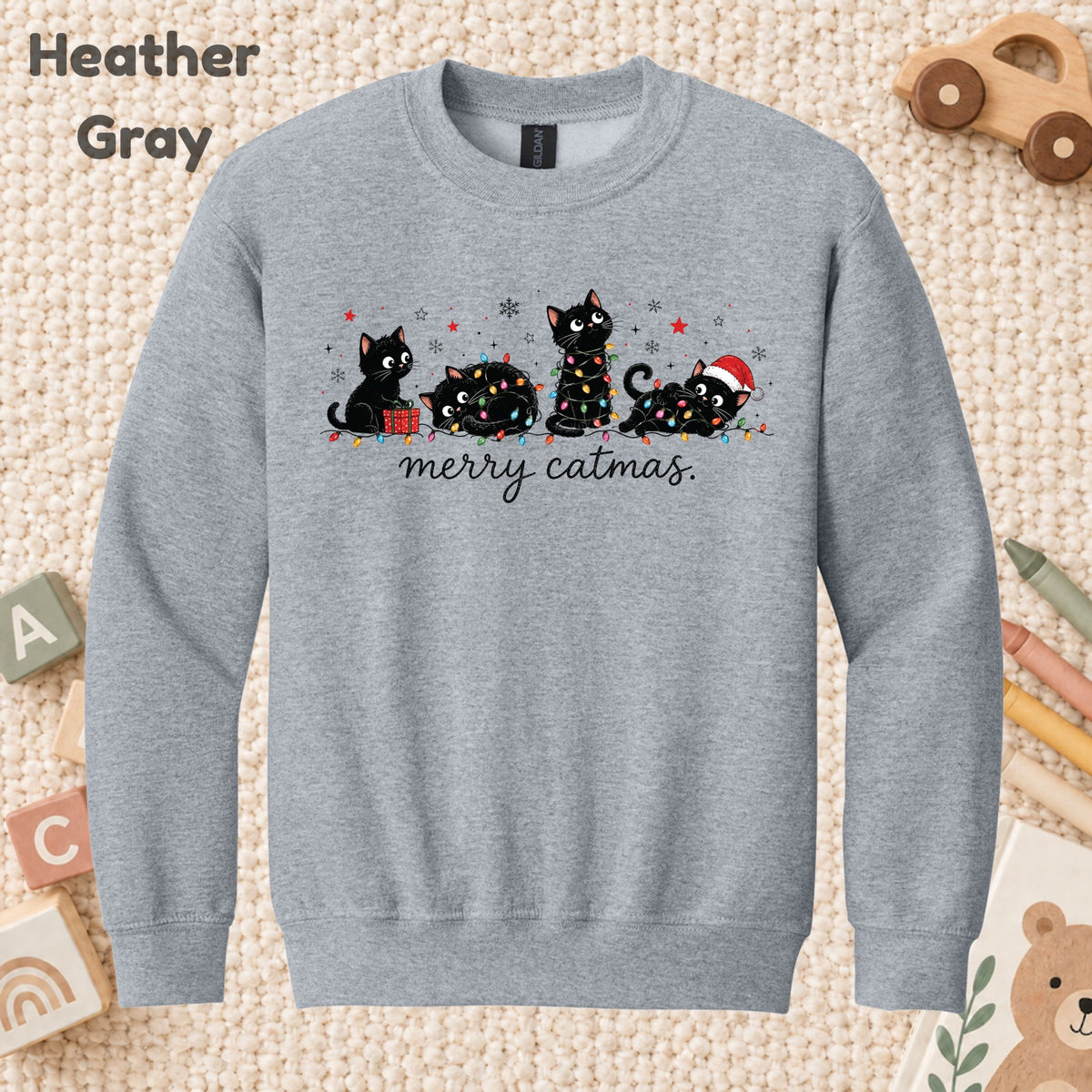 Merry Catmas T-Shirt, Cute Kitten Christmas Lights Tee, Festive Cat Sweatshirt