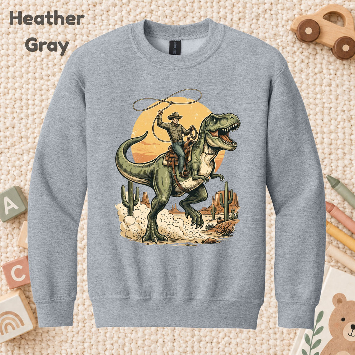 Cowboy Riding T-Rex Western T-Shirt, Rodeo Dinosaur Desert Cactus Tee for Toddler and Kids