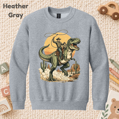Cowboy Riding T-Rex Western T-Shirt, Rodeo Dinosaur Desert Cactus Tee for Toddler and Kids