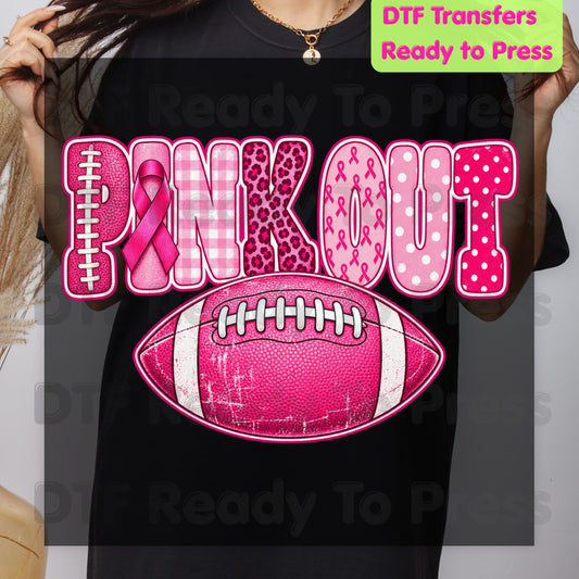 Pink Out DTF Transfers, Breast Cancer Awareness Football Pink Ribbon Leopard Print Ready to Press