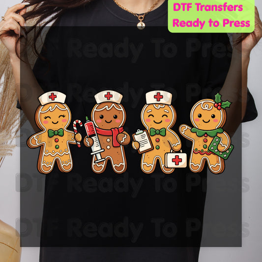 Christmas Gingerbread Nurse DTF Transfers, Holiday Medical Cookies Syringe Cute Nurse Ready to Press