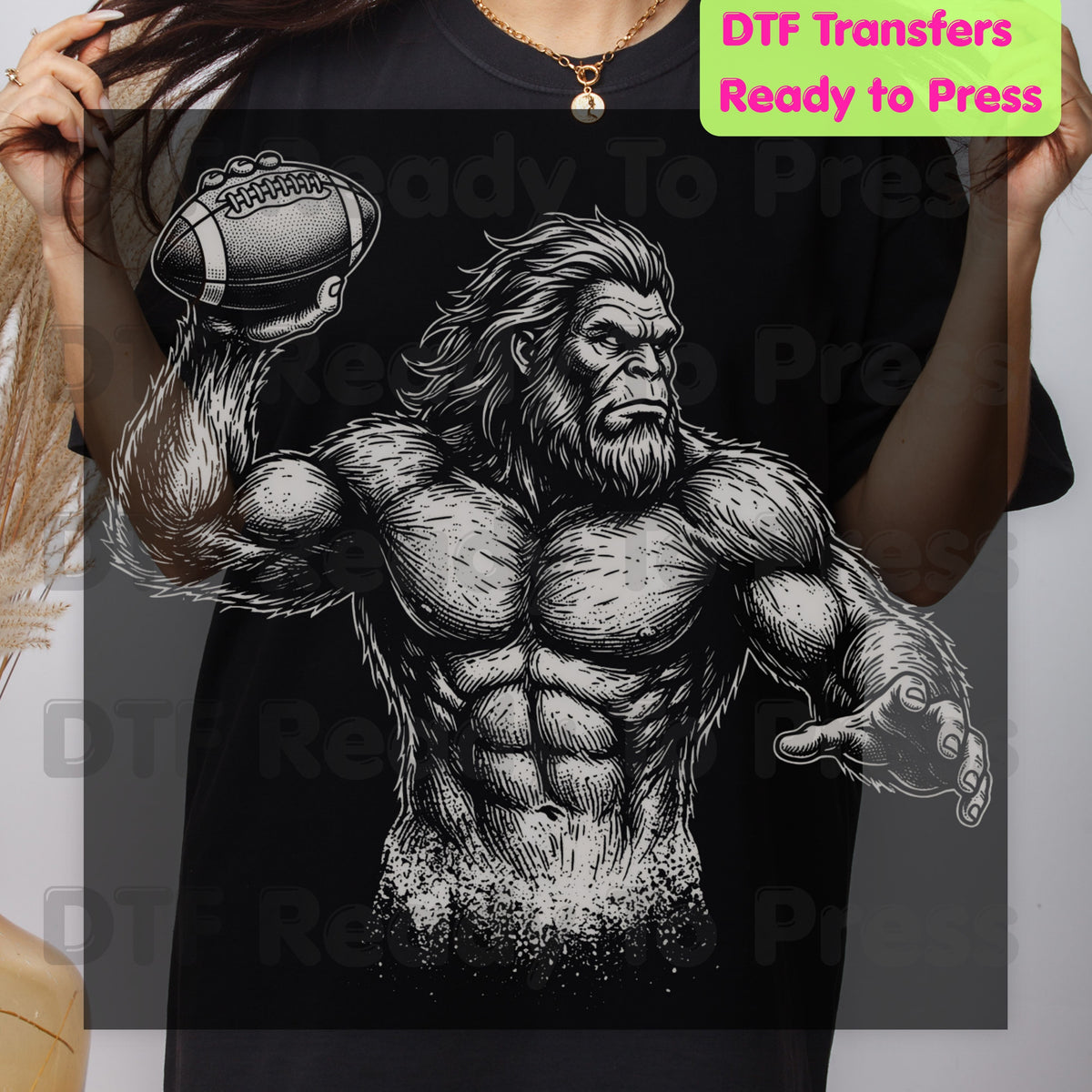 Football DTF Transfer, Bigfoot Sasquatch Throwing Football Silhouette