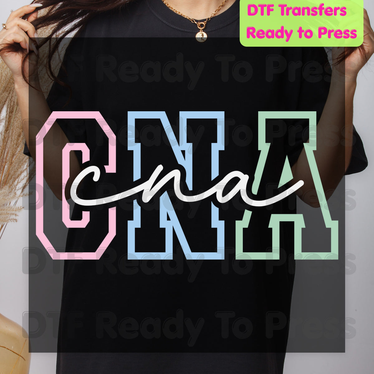 CNA Pastel Varsity DTF Transfers, Certified Nursing Assistant Medical Block Script Ready to Press