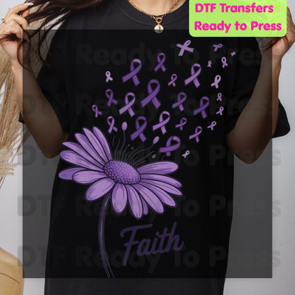 Faith Ribbon DTF Transfer Breast Cancer Awareness Brush Strokes Heat Transfer Ready to Press Tee Print Direct to Film